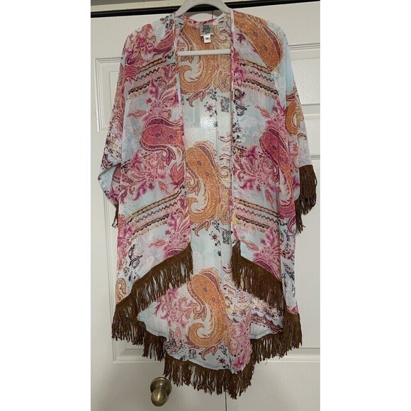 Ivy Jane Boho Fringed Duster Kimono Open Sheer Cardigan Size M (A52) - Picture 1 of 9